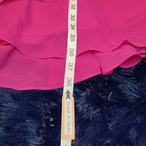 V Neck Midi Dress Chiffon Aline Pleat Lace Up Back In Pink - Picture 12 of 12